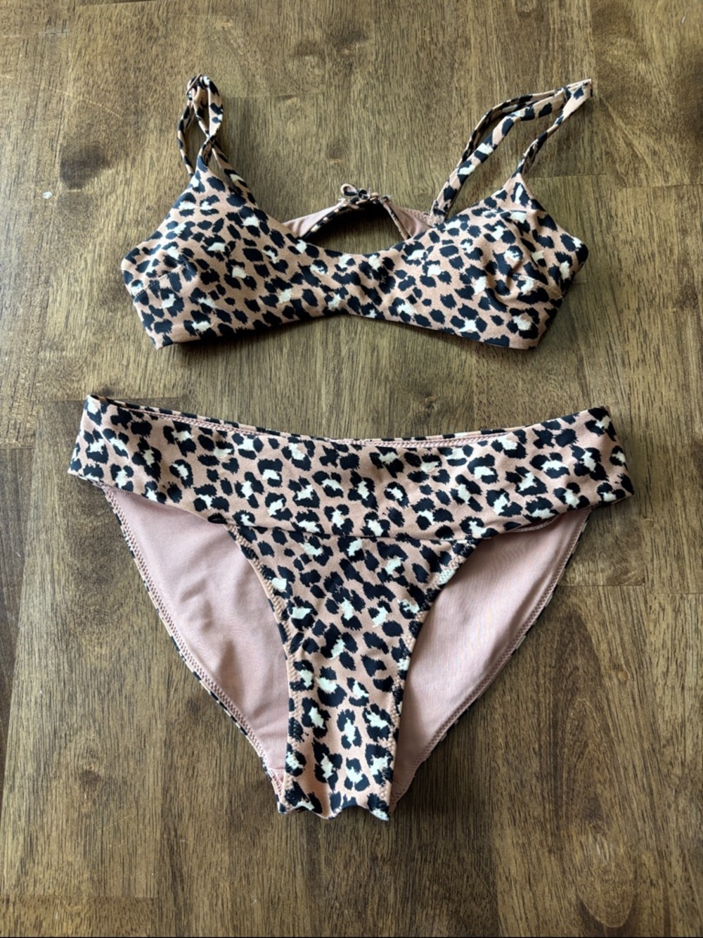 aerie Leopard Print Bikini Set - Taupe & Black